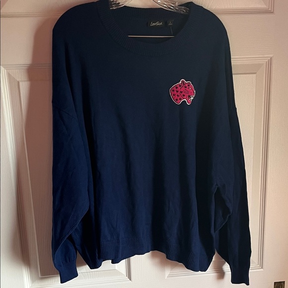 NWT Lovesick Torrid Navy Sweater with Pink Leopard Patch - Picture 1 of 6